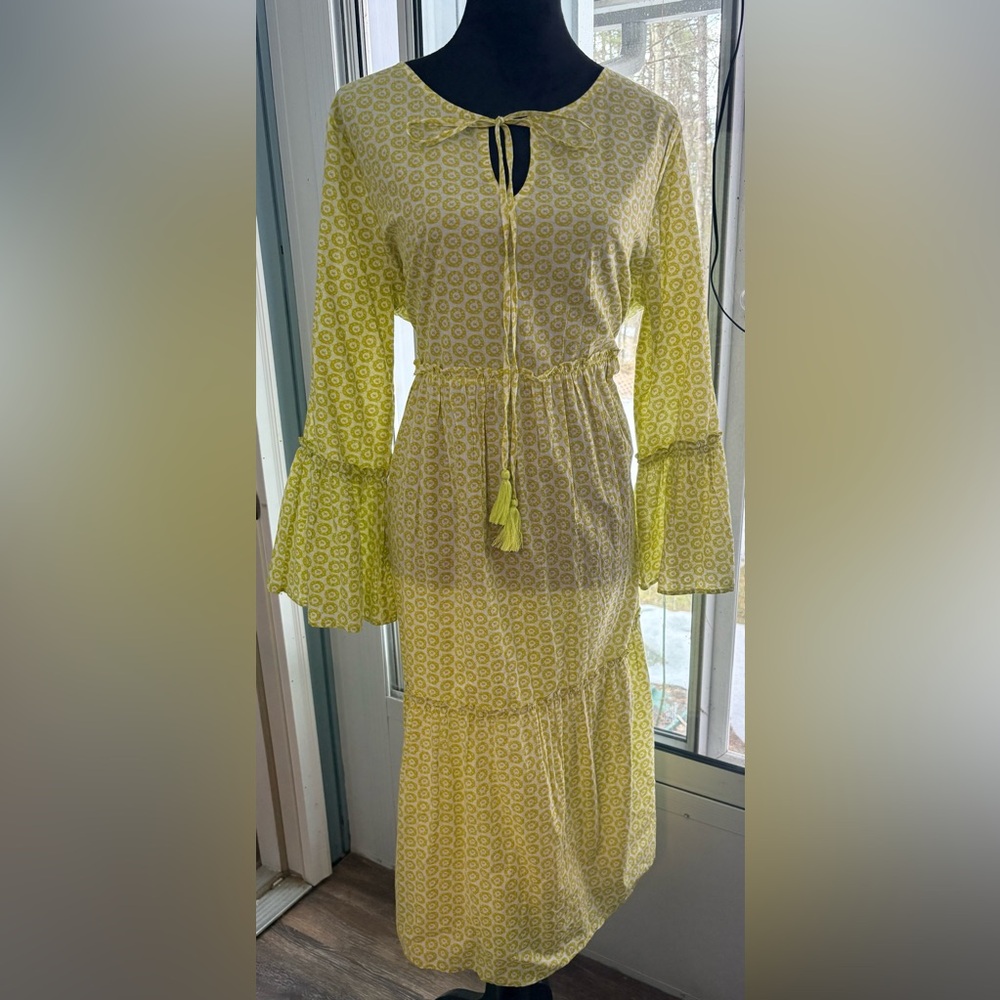 Ro’s Garden Yellow/Green Patterned Long Sleeve Dress